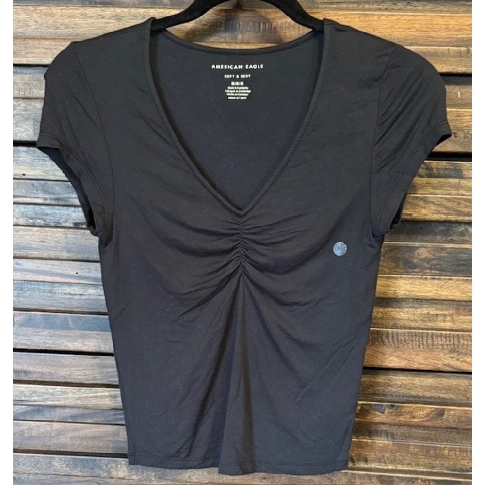 Y2K American Eagle V-Neck Ruched Shirt M Capsule Basic Crop Bella Swan Elena